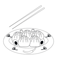 Khinkali traditional georgian dish silhouette on plate vector illustration.