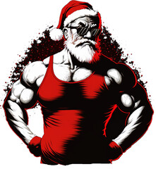 Strong buffed and Cool Santa Wearing Sunglasses, transparent background