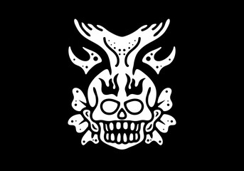 Tattoo art design of skull with whale tail horn