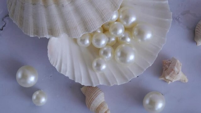 a scattering of pearls and shells