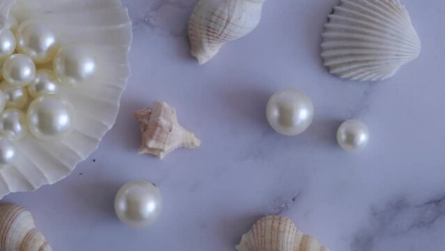 a scattering of pearls and shells