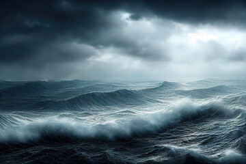 Stürmisches Meer mit dramatische Wolkenstimmung - obrazy, fototapety, plakaty