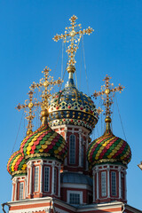 Fototapeta na wymiar The Church of the Cathedral of the Most Holy Theotokos in Nizhny Novgorod. Christmas or Stroganov Church in Nizhny Novgorod.