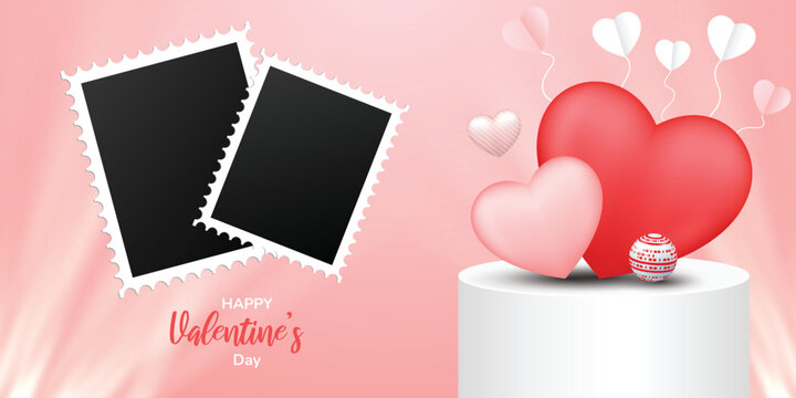 Happy valentine day greeting card with photo frame with love. Valentine background vector illustration