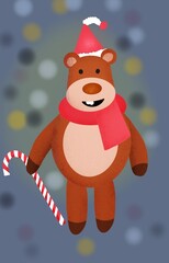 Bear in christmas hat and red scarp.. wuth christmas candy