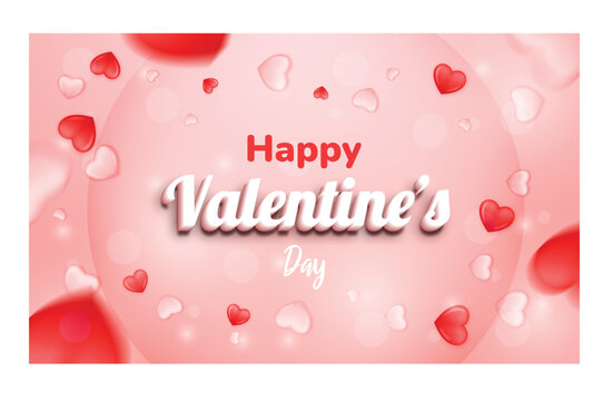 Happy Valentine day sale banner with red heart shapes. Vector Illustration
