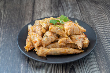 Lahana Sarma, Turkish traditional food,a boiled cabbage leaf that is formed into a roll with a stuffing of rice