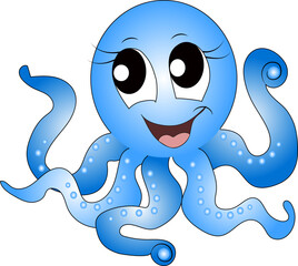 The octopus is an animal from the genus of marine cephalopods with a bag-like body and eight long tentacles with suction cups. cartoon