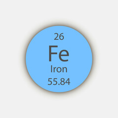 Iron symbol. Chemical element of the periodic table. Vector illustration.