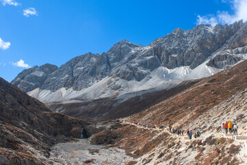 Trekking, Yading National Nature Reserve, Riwa Town, Daocheng County, Garzê Tibetan Autonomous Prefecture, Sichuan, China