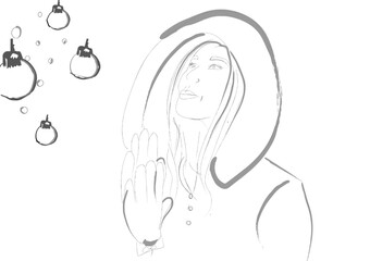 Happy woman making a wish for Christmas Vector illustration