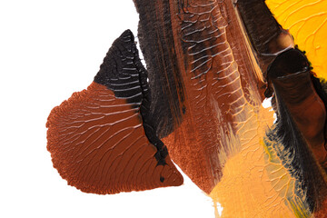 brown creammy yellow abstract acrylic painting color texture on white paper background by using rorschach inkblot method