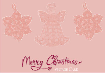 Lacy Christmas ornaments decorations vector vintage card