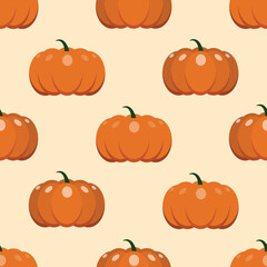 Seamless pattern with orange pumpkins