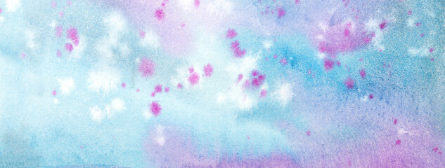 Abstract art background light purple and blue colors. Watercolor painting with lilac stains and gradient.