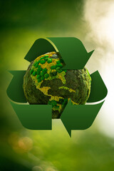 Green planet Earth with recycling symbol. Concept - obrazy, fototapety, plakaty