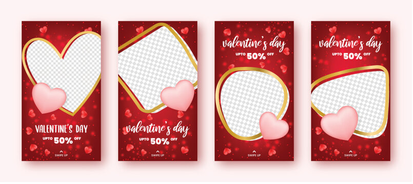 Happy valentine day story and my day template for social media with photo frame. Vector illustration