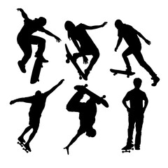 Set of silhouettes of skateboarders performing tricks