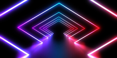 Fototapeta na wymiar 3D abstract background with neon lights. neon tunnel .space construction . .3d illustration