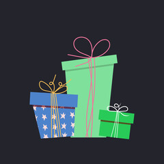 Merry christmas and Happy New Year. Green and Blue Gifts boxes.