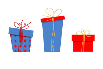 Merry christmas and Happy New Year. Red and Blue Gifts boxes with Stars.