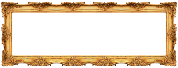 PNG Baroque long picture frame isolated. Golden antique frame