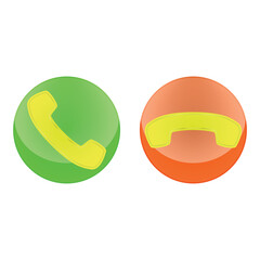 Symbols for answering a phone call and ending a call. Yellow handset. Vector drawing on a white background.
