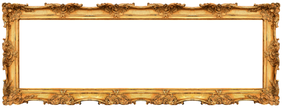 PNG Baroque long picture frame isolated. Golden antique frame