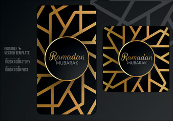 Ramadan Mubarak Islamic Elegant Green and Golden Luxury Ornamental Background for Social Media