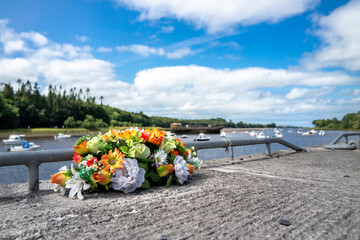 Artificial flowers at Ballina harbour in County Mayo - Ireland