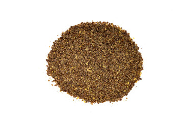 the natural raw broken flax seeds, linseeds (Linum usitatissimum)