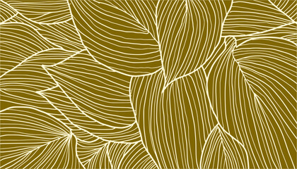 Botanical seamless pattern, hand drawn line art leaves on white