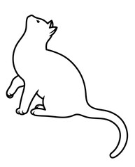 Line drawing of a cat. Home pet. Isolated illustration of a cat. Contour drawing of a cat. The cat is asking for food.