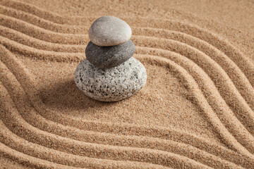 Japanese Zen stone garden - relaxation, meditation, simplicity and balance concept - pebbles and...