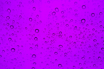 Water drops on glass with purple background
