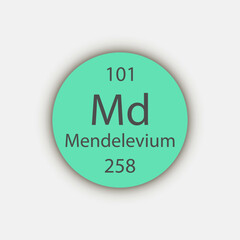 Mendelevium symbol. Chemical element of the periodic table. Vector illustration.