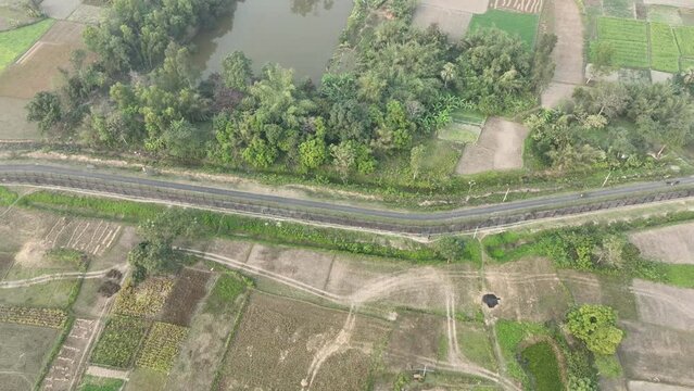 Bangladesh india border aerial raw video footage .view of the countryside
