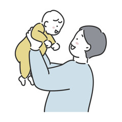 赤ちゃんを抱っこするお父さんのイラスト素材