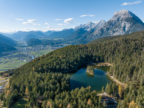 Möserer See in Tyrol and View over the Inn Valley