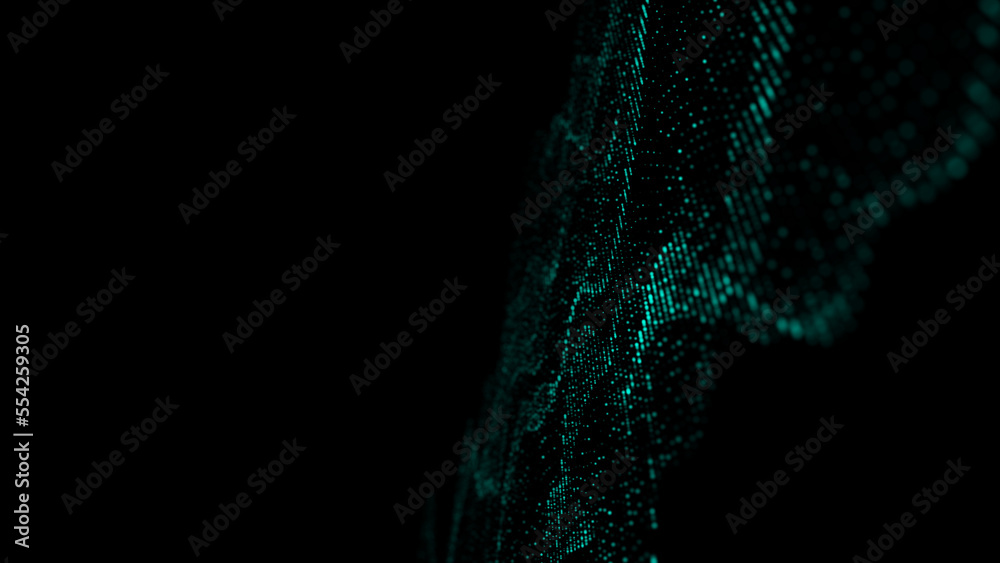 Poster Wave of dots and weave lines. Abstract background. Network connection structure. 3d rendering.