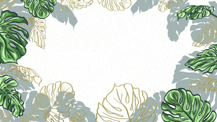 Hand drawn tropical background with monstera leaves © Julia