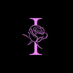 Letter I logo with Rose Flower for beauty and fashion logo. Rose flower in pink color for symbol . vector eps10