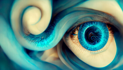 Inside the all seeing eye of creation. The blue eye fractal observer and creator of reality
