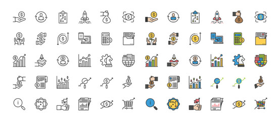 Business Economic Line Icons Vector Illustration, Strategy, Marketing, Growth