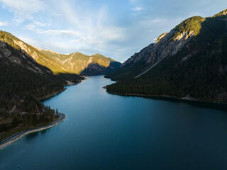 Aerial View of Lake Plansee in Tyrol in the Austrian Alps