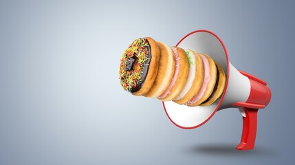 Tasty sweet donuts and big megaphone