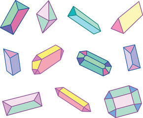 Holographic Moon Crystals & Gems Clipart Set 