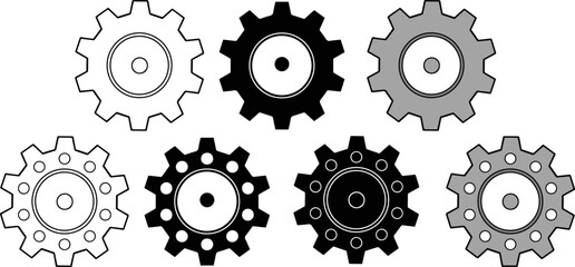 Simple Gear Cog / Wheel Clipart Set - Outline, Silhouette & Color