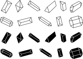 Crystals and Gems Clipart Set - Outline & Silhouette