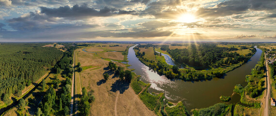 Beautiful w Rzeka Warta lake at sunset, Poland - obrazy, fototapety, plakaty